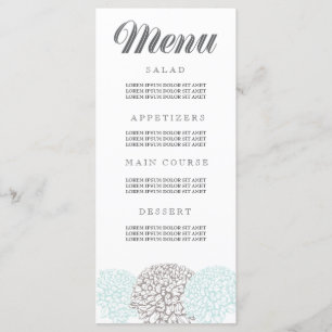 Vintage Aqua Zinnia Flowers Mariage Cartes de menu
