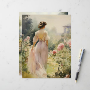 Vintage aquarelle Pays Jardin Papier à gratter