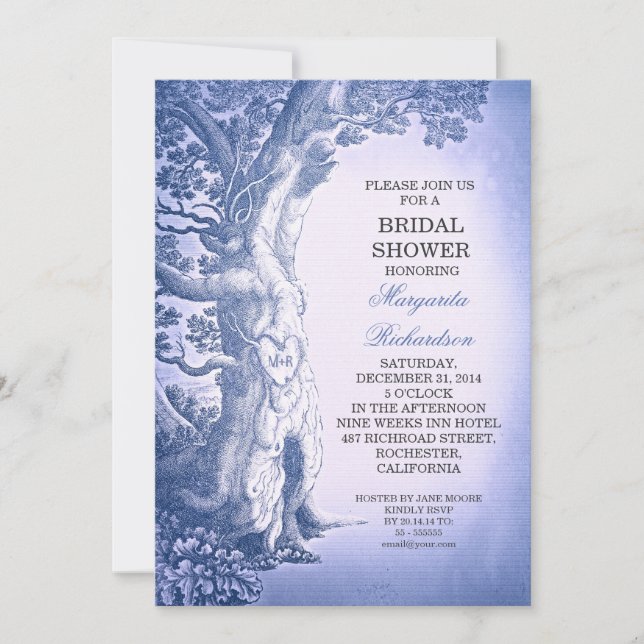 vintage arbre bleu rustique invitation à la douche (Devant)