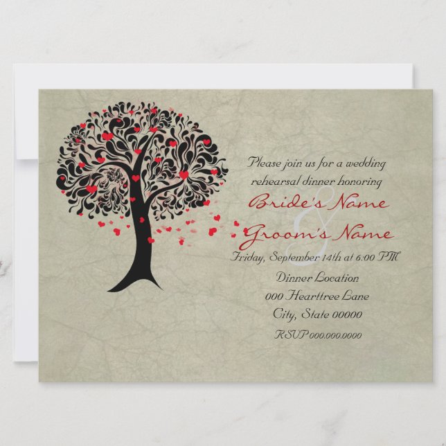 Vintage Arbre des Coeurs rouges Invitations de mar (Devant)