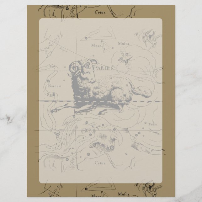 Vintage Aries Constellation Carte Hevelius 1690 (Devant)