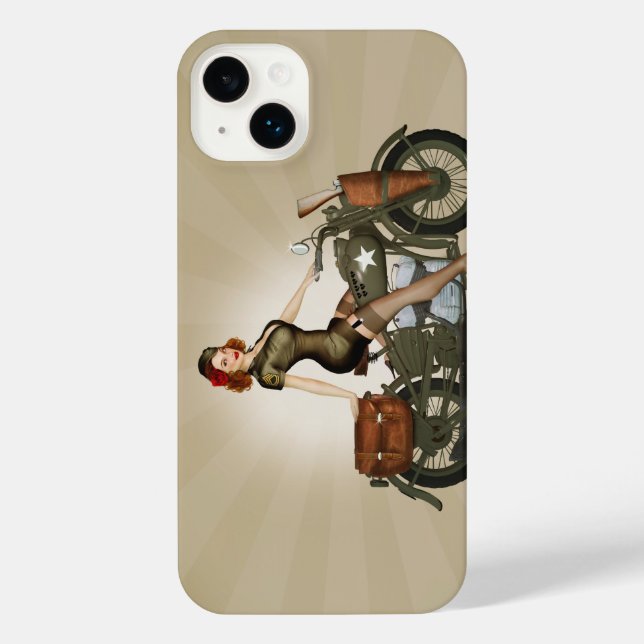 Vintage Army Motorcycle iPhone 14 Plus Coque (Verso)