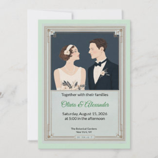 Vintage Art Deco Couple Wedding Invitation