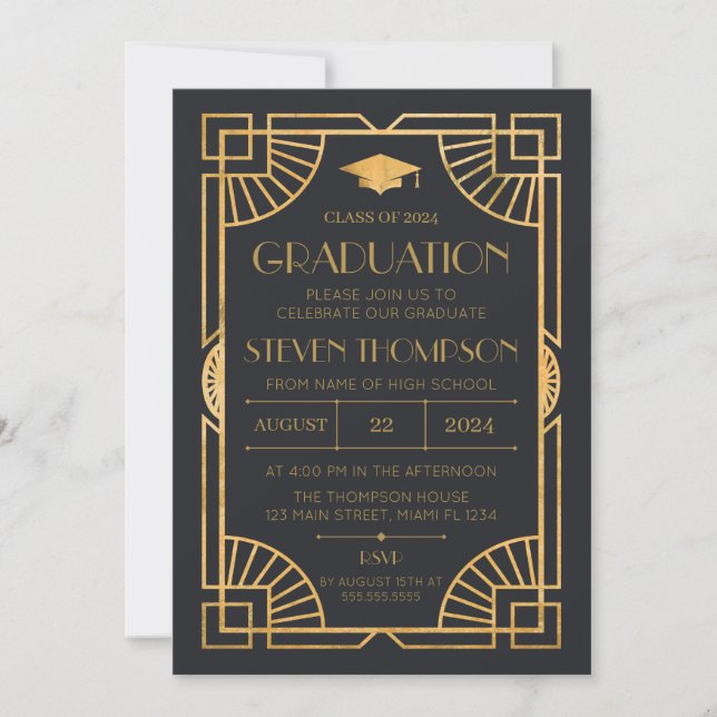 Vintage Art Deco Graduation Invitation (Devant)