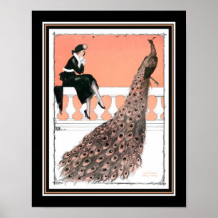 Vintage, Art Déco "Lady & Peacock"