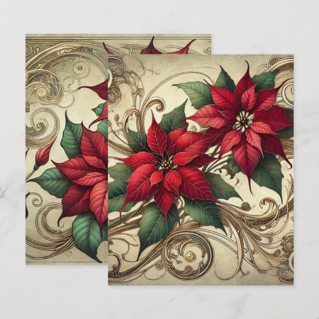 Vintage Art Nouveau Noël Poinsettia Scrapbook (Devant / Derrière)