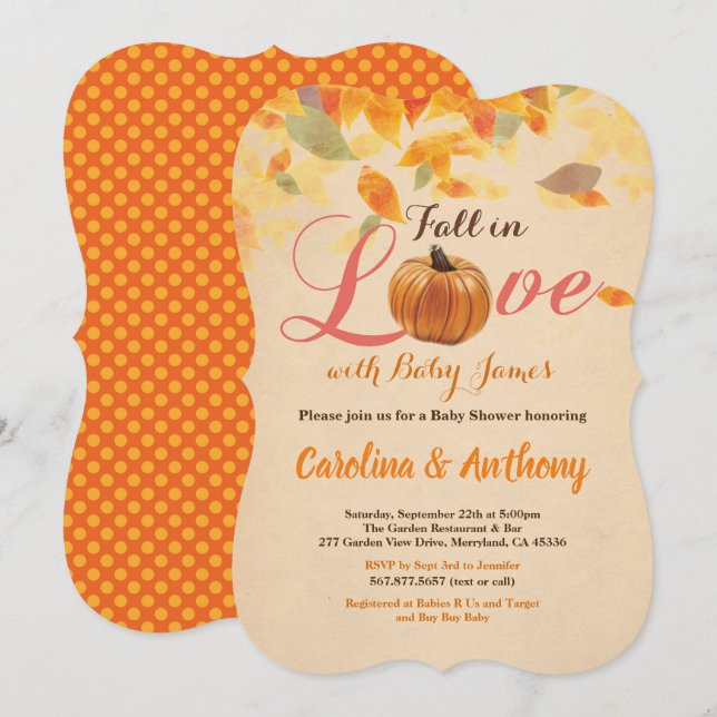 Vintage automne citrouille baby shower invitation  (Devant / Derrière)