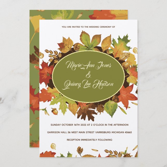 Vintage Automne Feuilles Mariage Invitations Ecru  (Devant / Derrière)