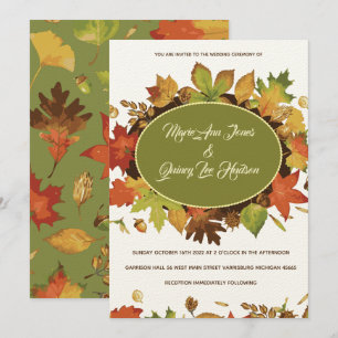 Vintage Automne Feuilles Mariage Invitations Ecru