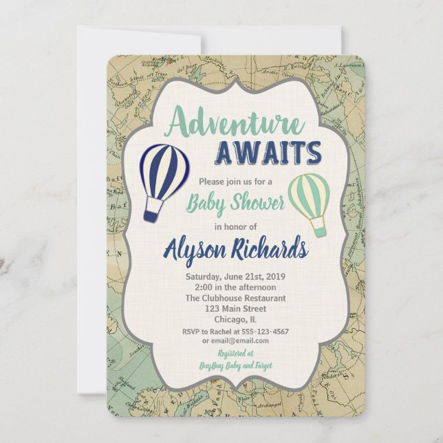 Vintage aventure carte attend baby shower invitati (Devant)