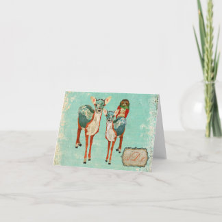 Vintage Azure Deer & Rose Owl Monogram Notecard