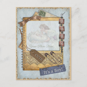 Vintage Baby Boy Arrivée Faire-part Cadre photo