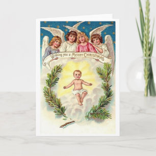 Vintage Baby Jésus et Anges Carte de Noël