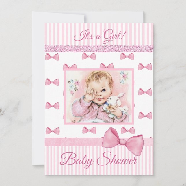 Vintage Baby Pink Bows Baby shower Invitation (Devant)