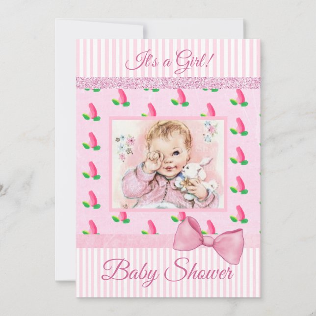 Vintage Baby Rose Rosebuds Baby shower Invitation (Devant)