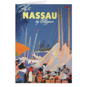 Vintage Bahamas Travel Art, Fly Nassau par Clipper