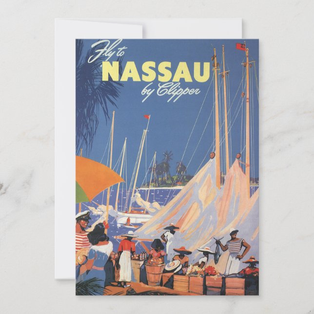 Vintage Bahamas Travel Art, Fly Nassau par Clipper (Devant)
