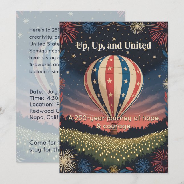 Vintage Balloon & Fireworks Celebration Invite (Devant / Derrière)