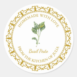 Vintage Basil fait maison Pesto Étiquette l Blanc