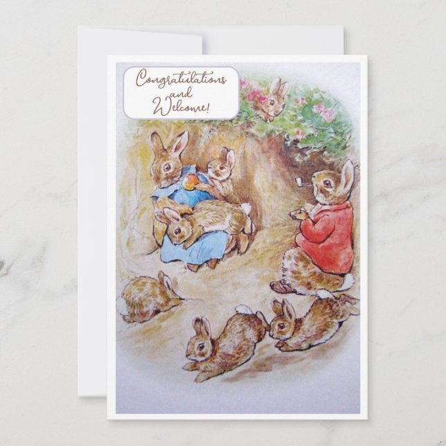 Vintage Beatrix Potter Nouveau bébé Félicitations (Devant)