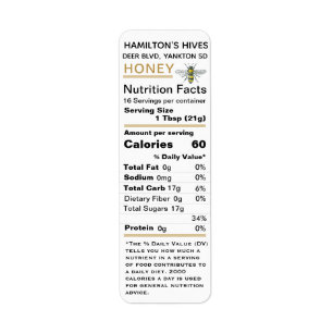 Vintage Bee Gold 2020 Valeur nutritive Étiquette d