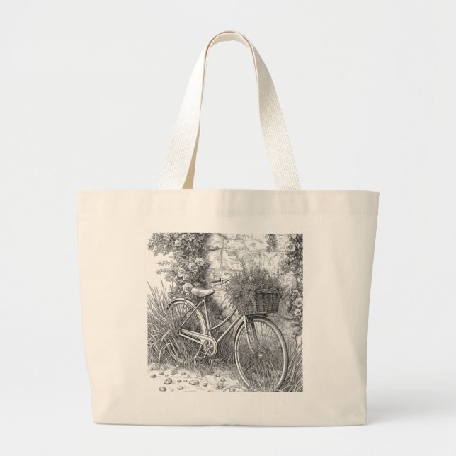 Vintage Bicycle & Roses Garden Tote Bag (Devant)