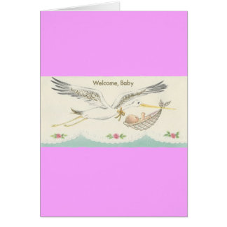 Vintage "Bienvenue, bébé" avec cigogne