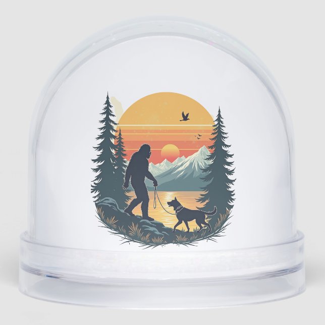 Vintage Bigfoot Walking Dog Mountain Sunset Retro  (Avant)