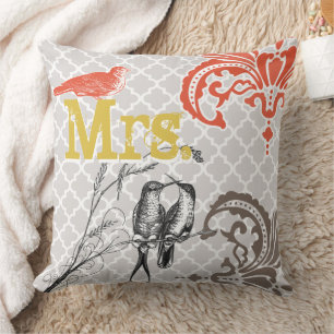 Vintage Bird Brides Coussin Monogram Carreau Motif