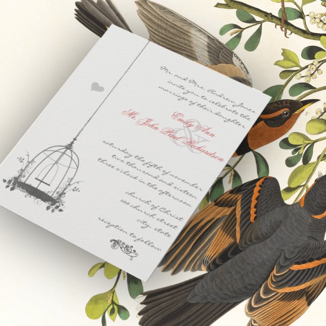 Vintage Bird Cage Rose Accents Mariage Invitations (Créateur téléchargé)