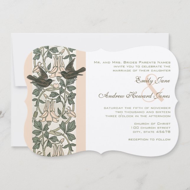 Vintage Birds HoneySuckle Faire-part de mariage (Devant)