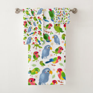Vintage Birds Motif, Colorful parakeet motif