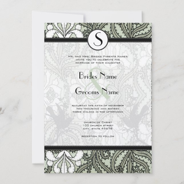 Vintage Birds Woodbine Iris Faire-part de mariage (Devant)