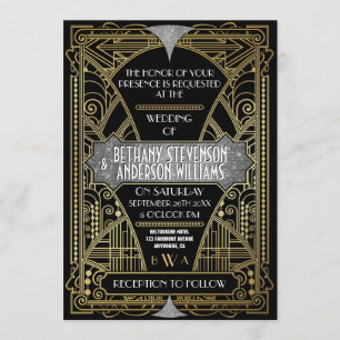Vintage Black Argent Art Déco Invitations de maria