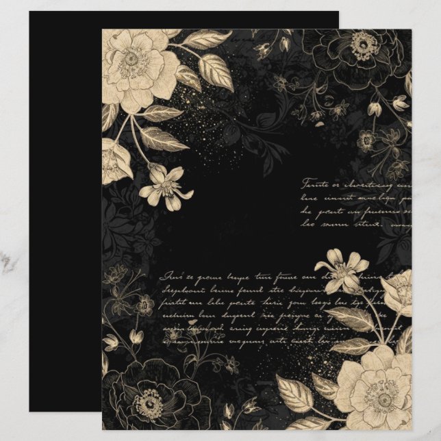 Vintage Black Beige Floral Script Scrapbook Paper (Devant / Derrière)