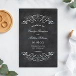 Vintage Black Chalkboard Flourish Wedding Programm<br><div class="desc">Des tourbillons décoratifs et des fioritures encadrent cette élégante programmation de cérémonie mariage d'inspiration vintage. Tableau noir rustique, texturé arrière - plan look avec design blanc. Personnalisez le texte personnalisé pour votre fête de mariage, informations de cérémonie, et message de remerciement. Remarque : ces programmes de papier poids texte arrivent...</div>