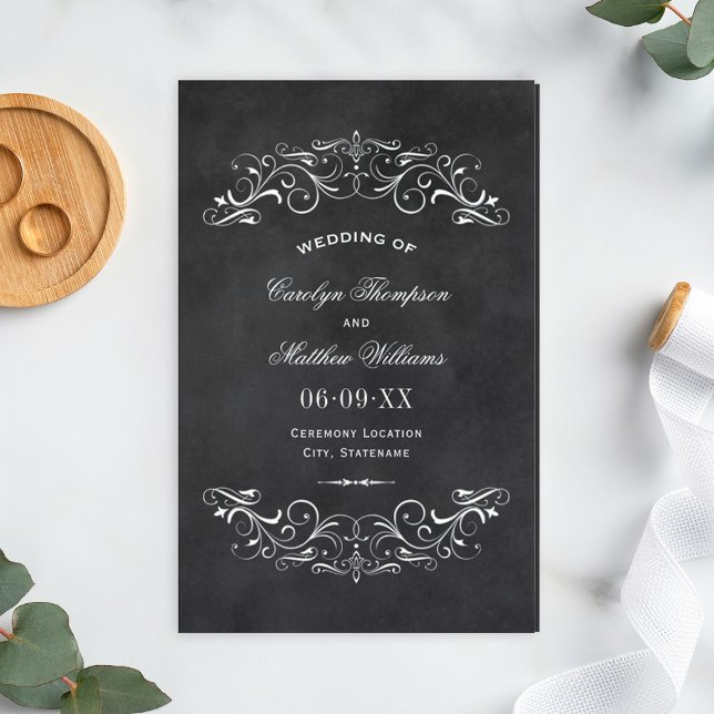 Vintage Black Chalkboard Flourish Wedding Programm (Créateur téléchargé)