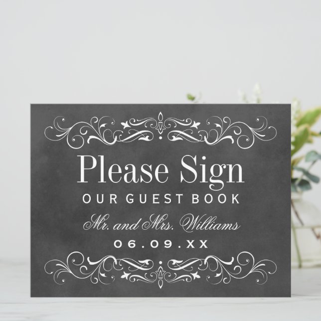 Vintage Black Chalkboard Mariage Livre d'invité (Debout devant)