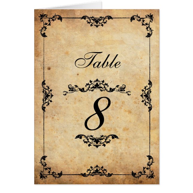 Vintage Black Floral Mariage Numéro de table (Devant)