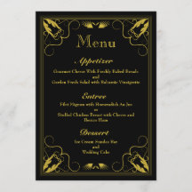 Vintage Black Gold Doré Age Mariage Menu