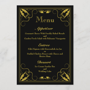 Vintage Black Gold Doré Age Mariage Menu