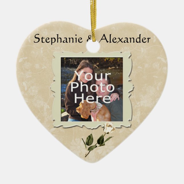 Vintage blanc cadre rose photo Mariage ornement (Devant)