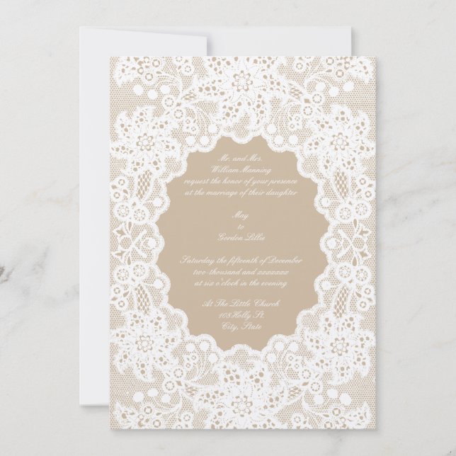 Vintage blanc dentelle mariage Invitations Modèle (Devant)