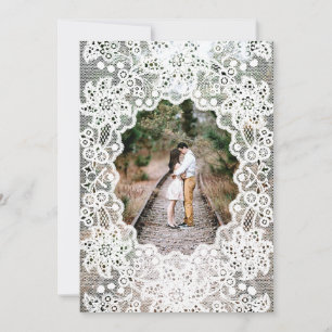 Vintage Blanc dentelle photo mariage invitations
