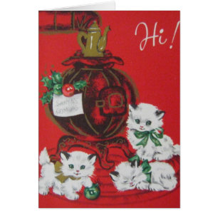 Vintage blanc Noël Kittens Carte de vacances