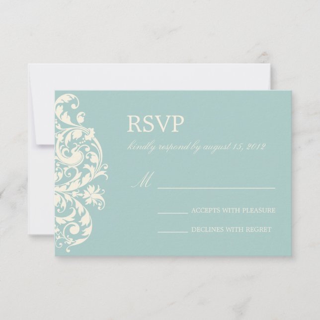 VINTAGE BLEU & CRÈME FLOURISSANT | RSVP DE MARIAGE (Devant)
