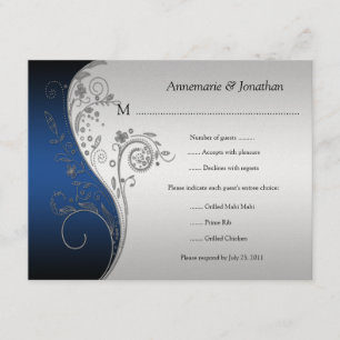 Vintage Bleu noir et argent Floral RSVP
