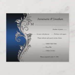 Vintage Bleu noir et argent Floral RSVP