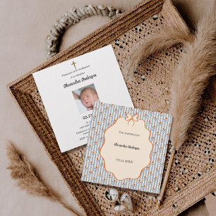 Vintage Bleu Stripes Orange Floral Photo Baptême