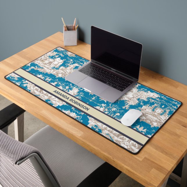 Vintage bleu turquoise toile de jouy monogramme (Bureau 2)